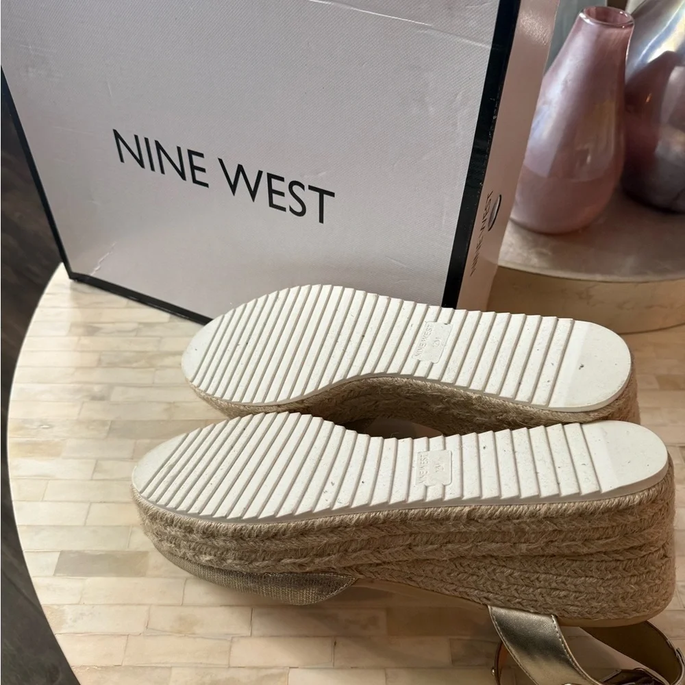 Gold Espadrille Flats with Ankle Strap